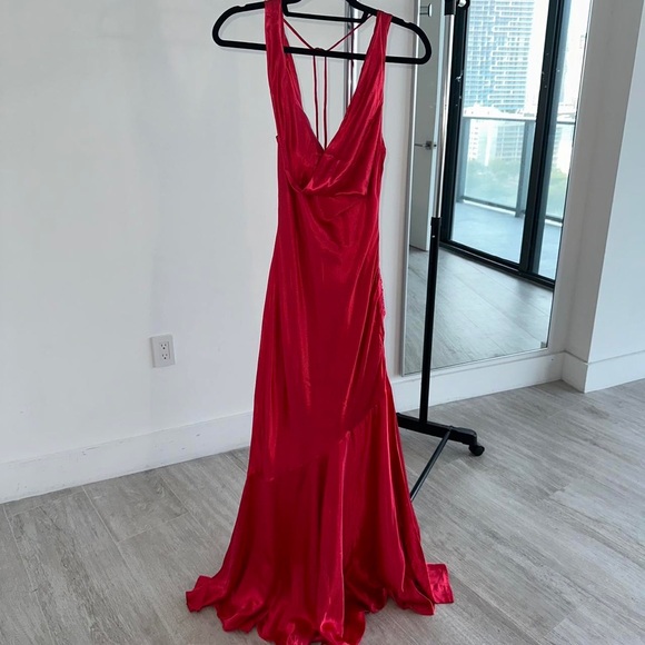 Meshki Red Maxi Dress ELLISON Satin Cowl Gown - Red size Medium - Picture 6 of 9